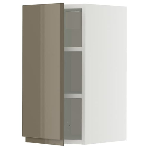 METOD wall cabinet with shelves, white/Voxtorp high-gloss dark grey-brown, 30x60 cm