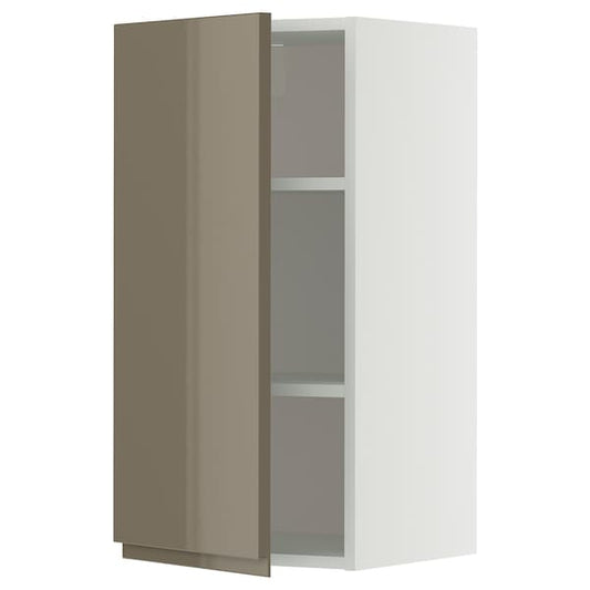 METOD - Wall cabinet with shelves, white/Voxtorp high-gloss dark grey-brown, 40x80 cm