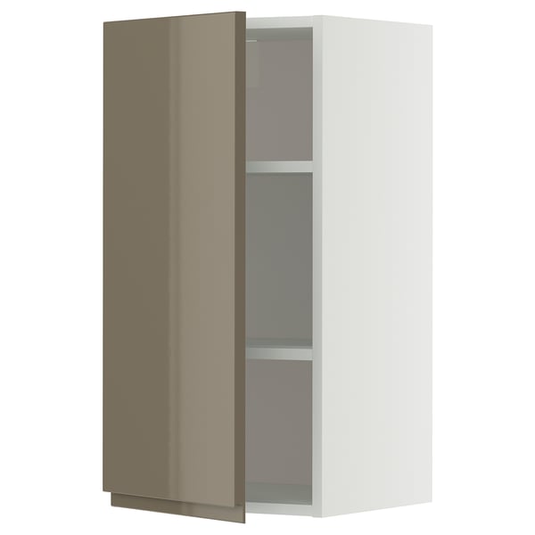 METOD wall cabinet with shelves, white/Voxtorp high-gloss dark grey-brown, 40x80 cm