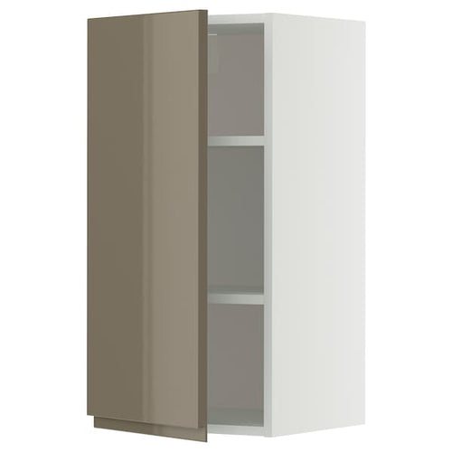 METOD wall cabinet with shelves, white/Voxtorp high-gloss dark grey-brown, 40x80 cm