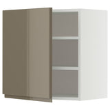 METOD wall cabinet with shelves, white/Voxtorp high-gloss dark grey-brown, 60x60 cm