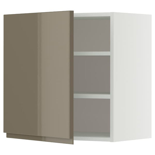 METOD - Wall cabinet with shelves, white/Voxtorp high-gloss dark grey-brown, 60x60 cm