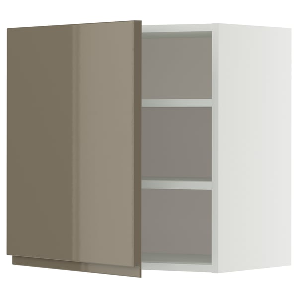 METOD - METOD Wall cabinet with shelves, white/Voxtorp high-gloss dark grey-brown, 60x60 cm