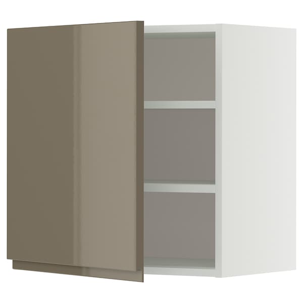 METOD - Wall cabinet with shelves, white/Voxtorp high-gloss dark grey-brown, 60x60 cm