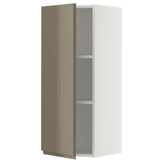 METOD - Wall cabinet with shelves, white/Voxtorp high-gloss dark grey-brown, 40x100 cm