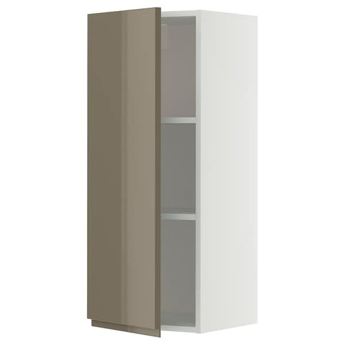 METOD wall cabinet with shelves, white/Voxtorp high-gloss dark grey-brown, 40x100 cm