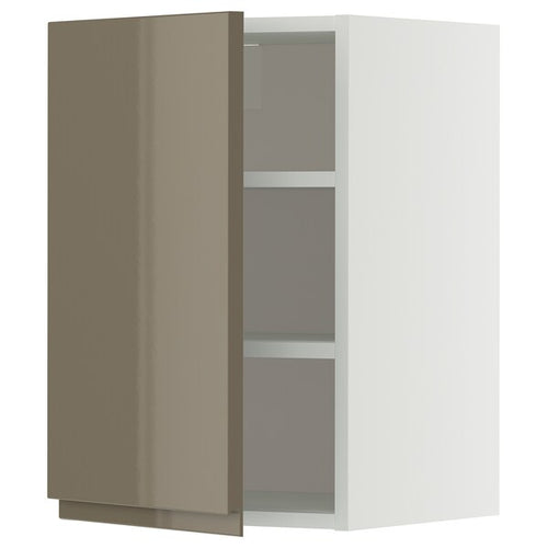 METOD wall cabinet with shelves, white/Voxtorp high-gloss dark grey-brown, 40x60 cm