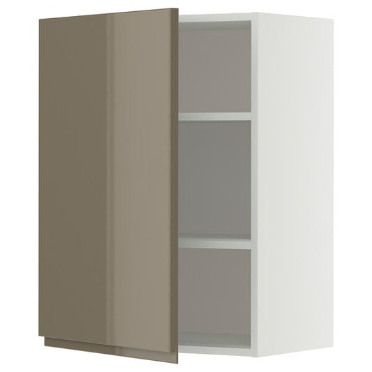 METOD - Wall cabinet with shelves, white/Voxtorp high-gloss dark grey-brown, 60x80 cm