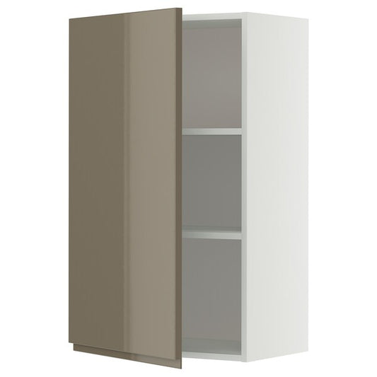 METOD - METOD Wall cabinet with shelves, white/Voxtorp high-gloss dark grey-brown, 60x100 cm