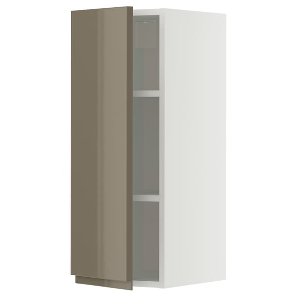 METOD - METOD Wall cabinet with shelves, white/Voxtorp high-gloss dark grey-brown, 30x80 cm