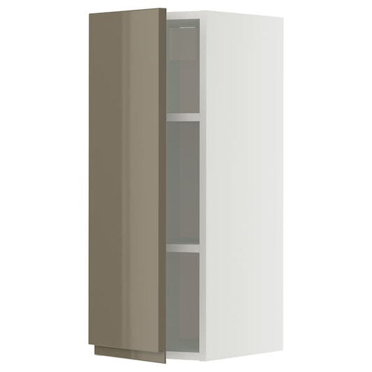 METOD - METOD Wall cabinet with shelves, white/Voxtorp high-gloss dark grey-brown, 30x80 cm