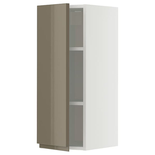 METOD wall cabinet with shelves, white/Voxtorp high-gloss dark grey-brown, 30x80 cm