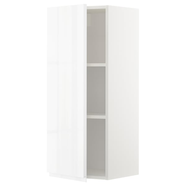 METOD wall cabinet with shelves, white/Voxtorp high-gloss/white, 40x100 cm