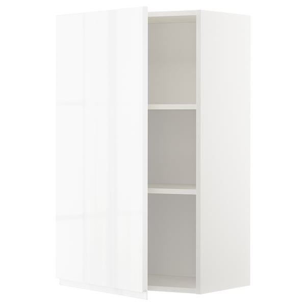 METOD wall cabinet with shelves, white/Voxtorp high-gloss/white, 60x100 cm