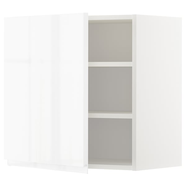 METOD wall cabinet with shelves, white/Voxtorp high-gloss/white, 60x60 cm