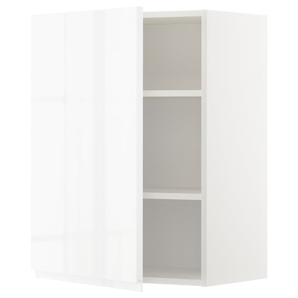 METOD wall cabinet with shelves, white/Voxtorp high-gloss/white, 60x80 cm