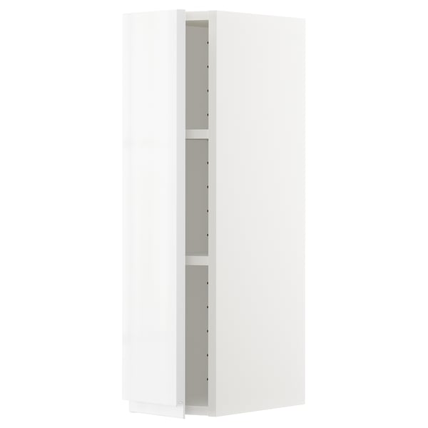 METOD wall cabinet with shelves, white/Voxtorp high-gloss/white, 20x80 cm