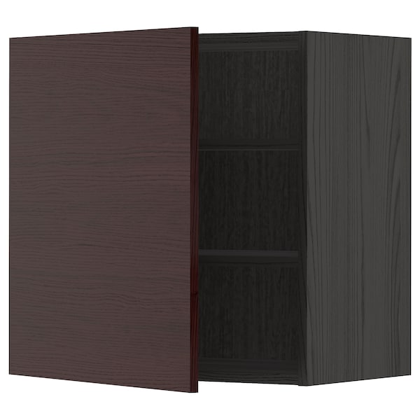 METOD - Wall cabinet with shelves, black Askersund/dark brown ash effect,60x60 cm