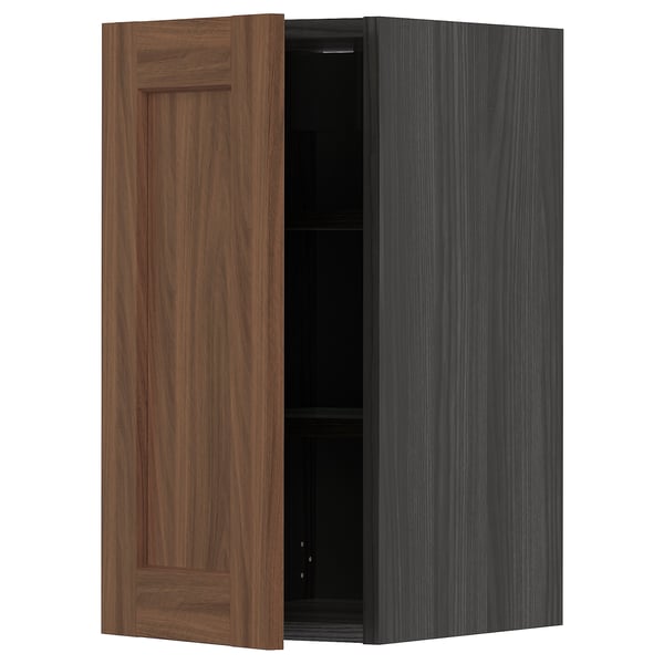 METOD - METOD Wall cabinet with shelves, black Enköping/brown walnut effect, 30x60 cm