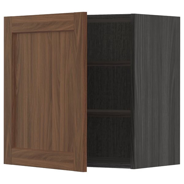 METOD - METOD Wall cabinet with shelves, black Enköping/brown walnut effect, 60x60 cm