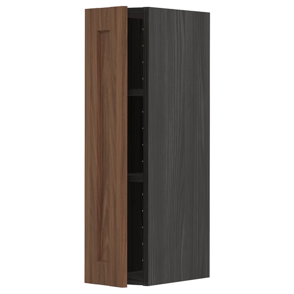METOD - METOD Wall cabinet with shelves, black Enköping/brown walnut effect, 20x80 cm