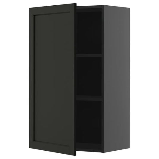 METOD - METOD Wall cabinet with shelves, black-grey/Lerhyttan black stained, 60x100 cm
