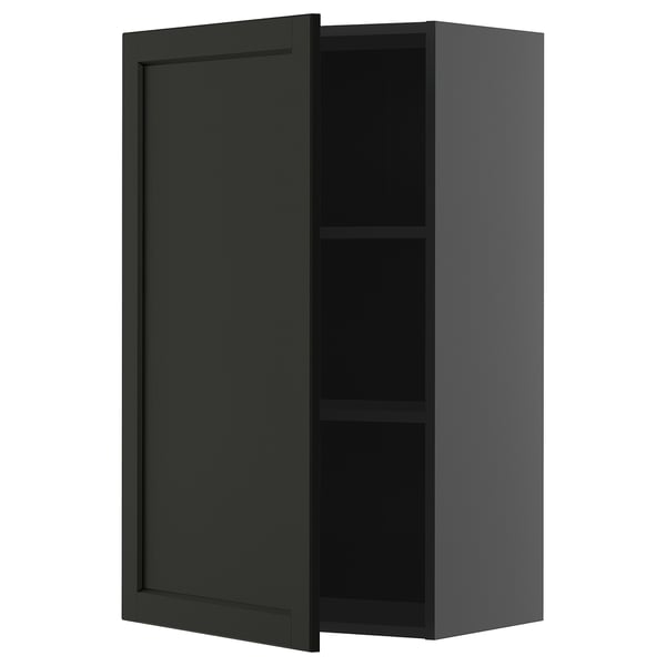 METOD wall cabinet with shelves, black-grey/Lerhyttan black stained, 60.0x100.0x38.9 cm