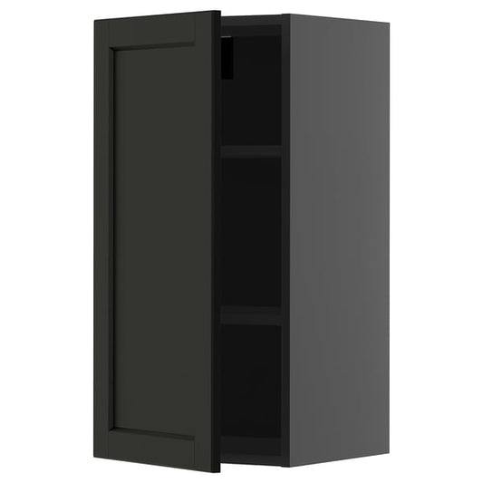 METOD - METOD Wall cabinet with shelves, black-grey/Lerhyttan black stained, 40x80 cm