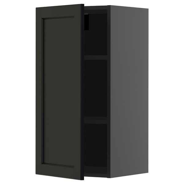 METOD - METOD Wall cabinet with shelves, black-grey/Lerhyttan black stained, 40x80 cm