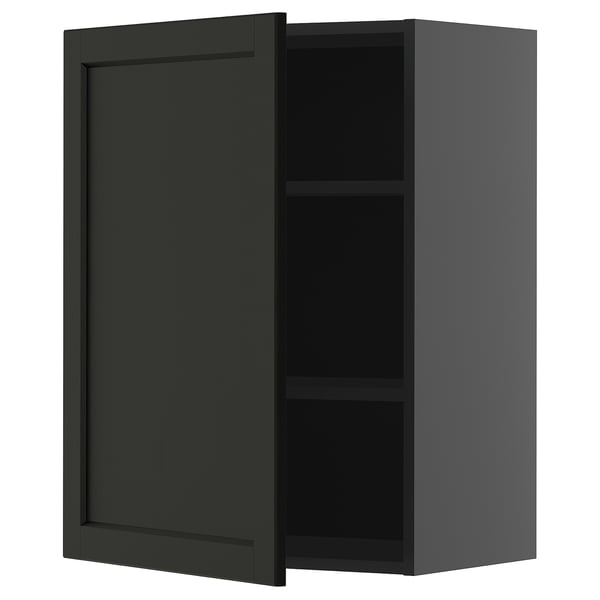 METOD wall cabinet with shelves, black-grey/Lerhyttan black stained, 60x80 cm