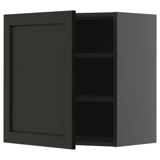 METOD - METOD Wall cabinet with shelves, black-grey/Lerhyttan black stained, 60x60 cm