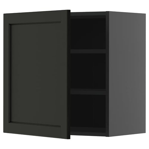 METOD - METOD Wall cabinet with shelves, black-grey/Lerhyttan black stained, 60x60 cm