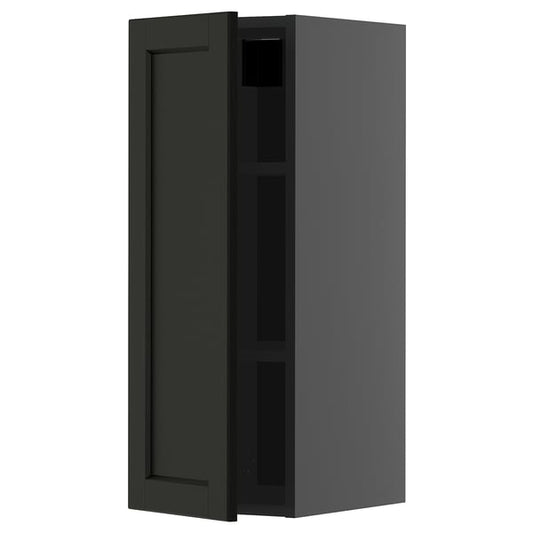 METOD - METOD Wall cabinet with shelves, black-grey/Lerhyttan black stained, 30x80 cm