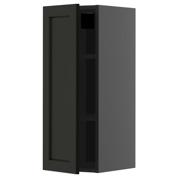 METOD wall cabinet with shelves, black-grey/Lerhyttan black stained, 30x80 cm