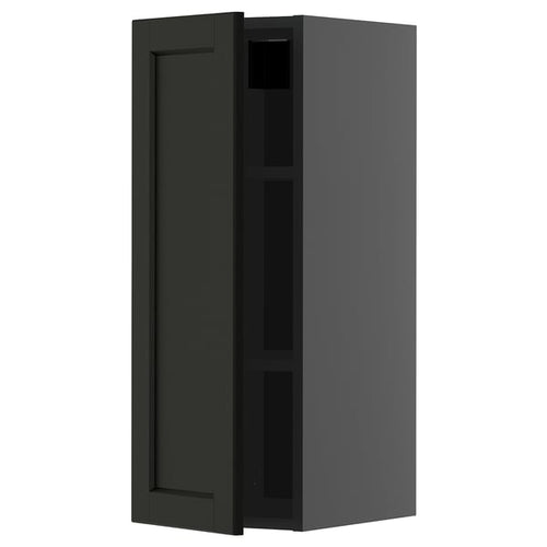 METOD - METOD Wall cabinet with shelves, black-grey/Lerhyttan black stained, 30x80 cm