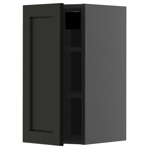 METOD wall cabinet with shelves, black-grey/Lerhyttan black stained, 30x60 cm