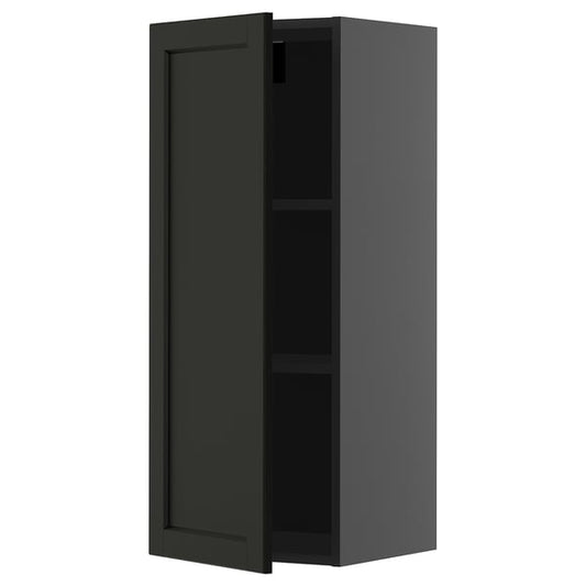 METOD - METOD Wall cabinet with shelves, black-grey/Lerhyttan black stained, 40x100 cm