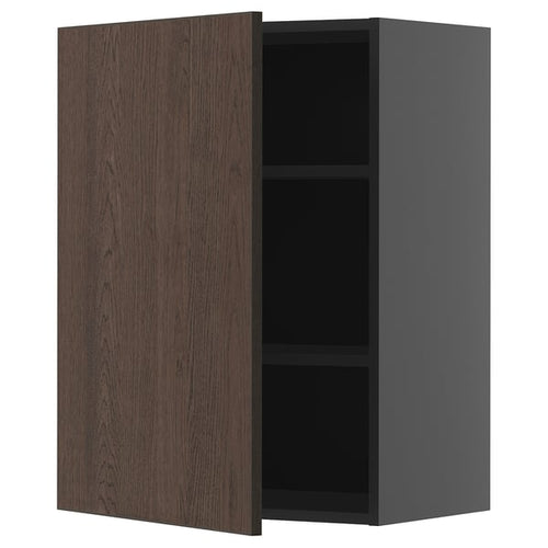 METOD - METOD Wall cabinet with shelves, black-grey/Sinarp brown, 60x80 cm