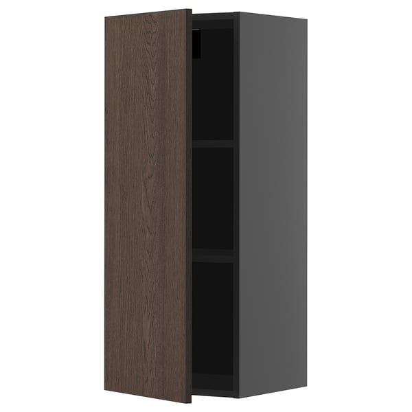 METOD wall cabinet with shelves, black-grey/Sinarp brown, 40x100 cm