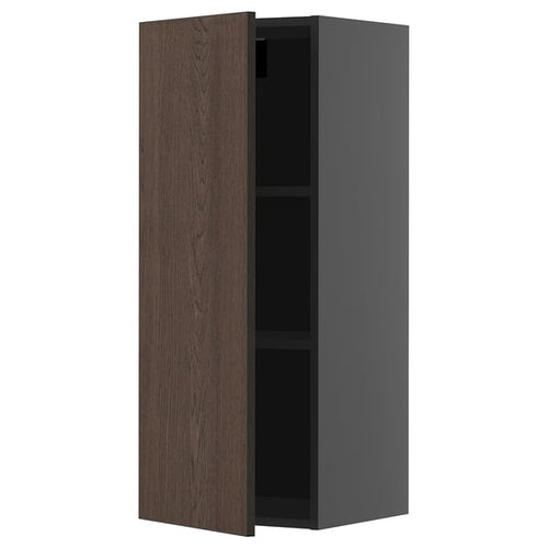 METOD - METOD Wall cabinet with shelves, black-grey/Sinarp brown, 40x100 cm