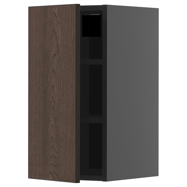 METOD wall cabinet with shelves, black-grey/Sinarp brown, 30x60 cm