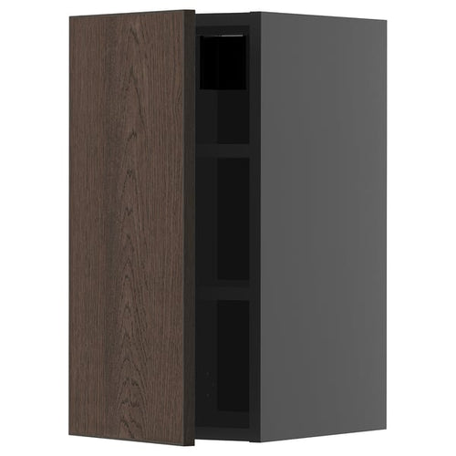 METOD - METOD Wall cabinet with shelves, black-grey/Sinarp brown, 30x60 cm