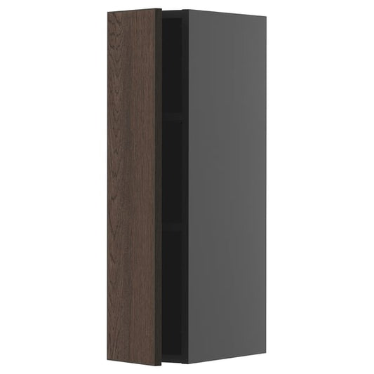 METOD - METOD Wall cabinet with shelves, black-grey/Sinarp brown, 20x80 cm