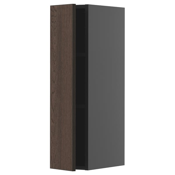 METOD wall cabinet with shelves, black-grey/Sinarp brown, 20x80 cm
