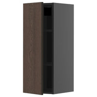 METOD wall cabinet with shelves, black-grey/Sinarp brown, 30x80 cm