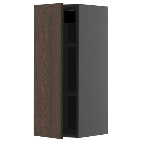 METOD - METOD Wall cabinet with shelves, black-grey/Sinarp brown, 30x80 cm