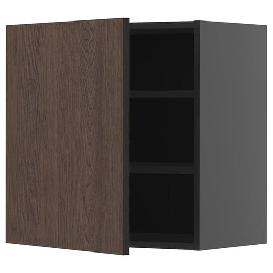 METOD - METOD Wall cabinet with shelves, black-grey/Sinarp brown, 60x60 cm