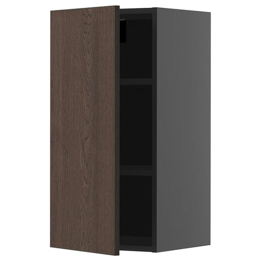 METOD - METOD Wall cabinet with shelves, black-grey/Sinarp brown, 40x80 cm