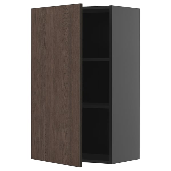 METOD - METOD Wall cabinet with shelves, black-grey/Sinarp brown, 60x100 cm