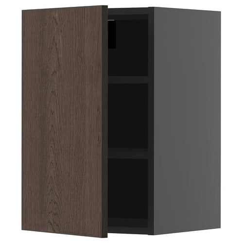 METOD Wall unit with shelves, black-grey/Sinarp brown, 40x60 cm
